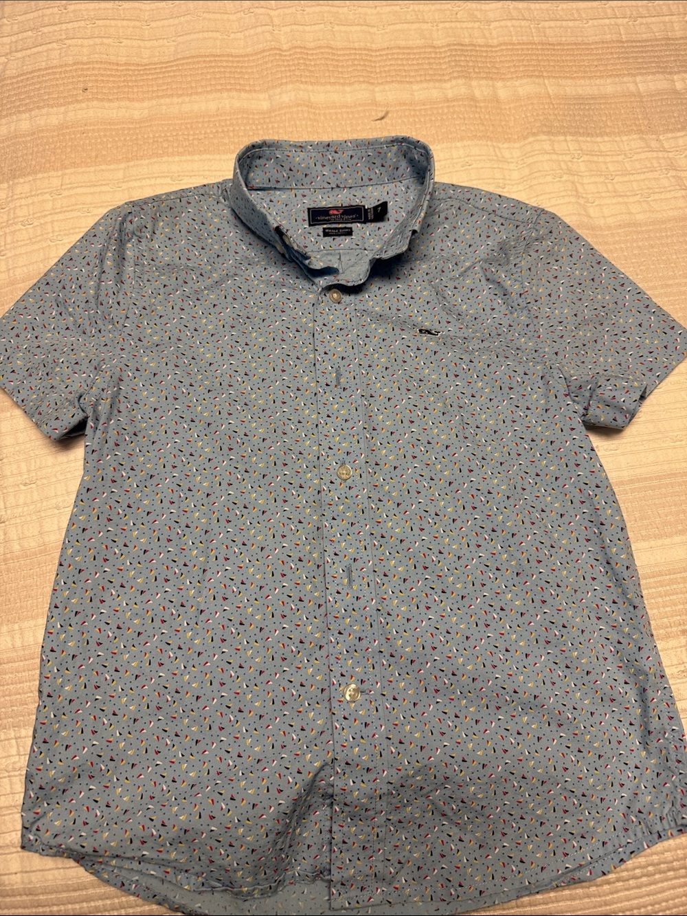 Vineyard Vines Light Blue Short-Sleeve Button-Down with Multi-Color Micro Print